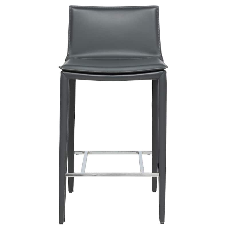 Hilton 25.5" Leather Counter and Bar Stool (Single) - Coal Grey - Counter Height