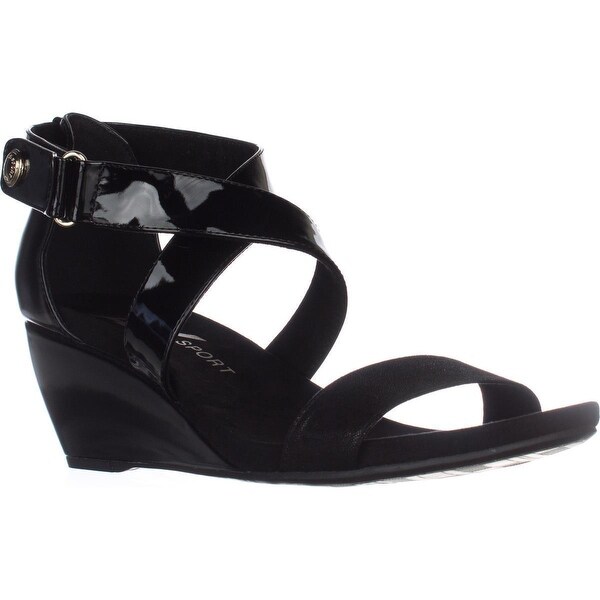 anne klein black wedge sandals