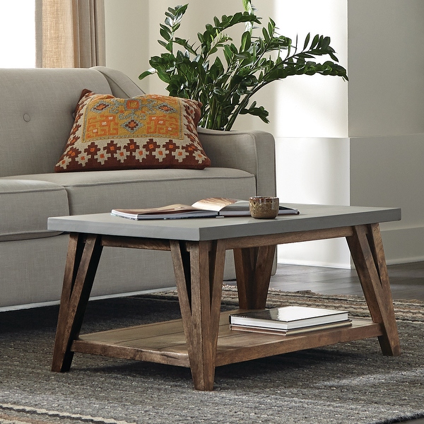 Alaterre Furniture Brookside 36 Wood with Concrete Coating Coffee Table