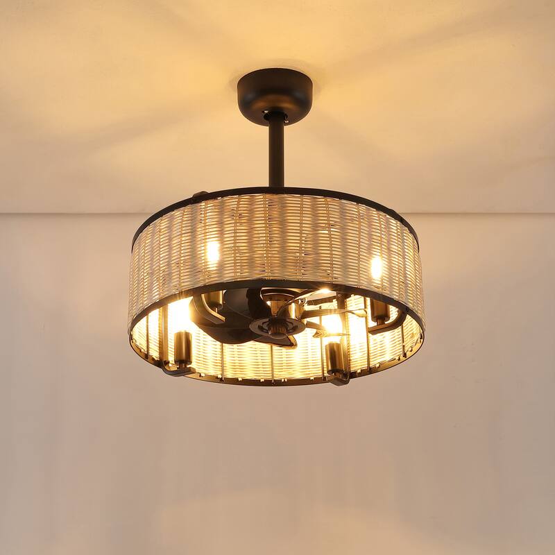WINGBO Caged Ceiling Fan with Lights, Indoor 6 Speeds Reversible Ceiling Fans with Remote Control