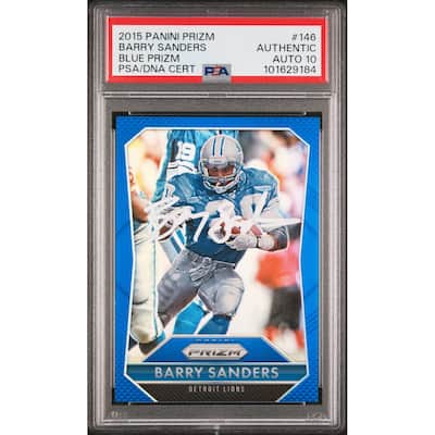Barry Sanders 2015 Panini Prizm Blue Football Card #146 Auto Graded PSA 10 9184 - 8' x 11'