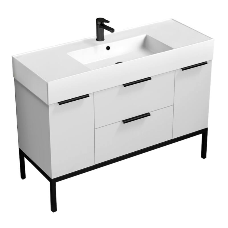 Nameeks Derin-4818-C Derin 48" Free Standing Single Basin Vanity Set - Gloss White / Black - Glossy