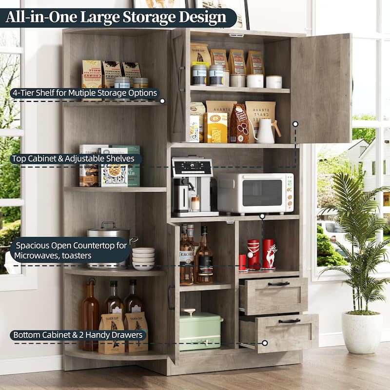 Farmhouse Style 3-Door Storage Cabinet with Adjustable Shelves – Freestanding Pantry Organizer for Kitchen, Dining Room or Bar