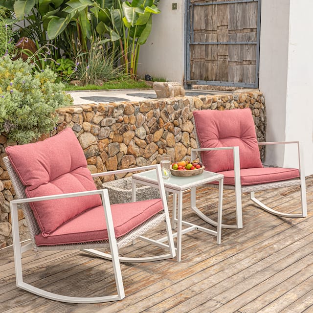 COSIEST Outdoor Bistro Rocking Chair Set with Cushions Overstock