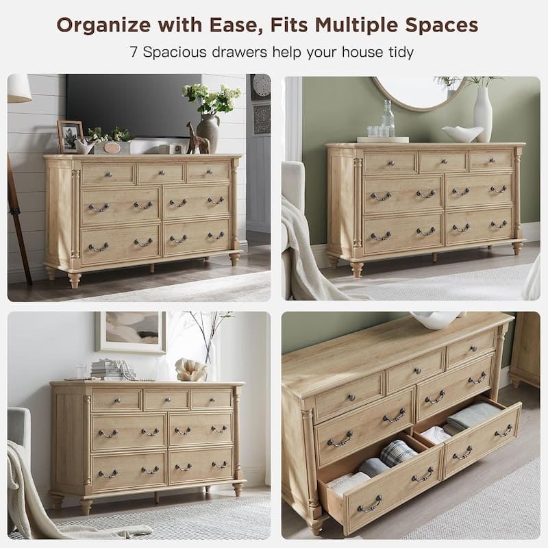 Farmhouse 7 Drawers Dresser, Vintage Chest of Drawers for Living Room