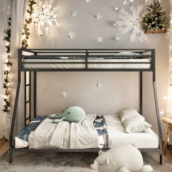 slide 2 of 11, Twin over Full Metal Bunk Black for Kids and Adult, Low Profile and Easy Climbing with Stable Ladder Black