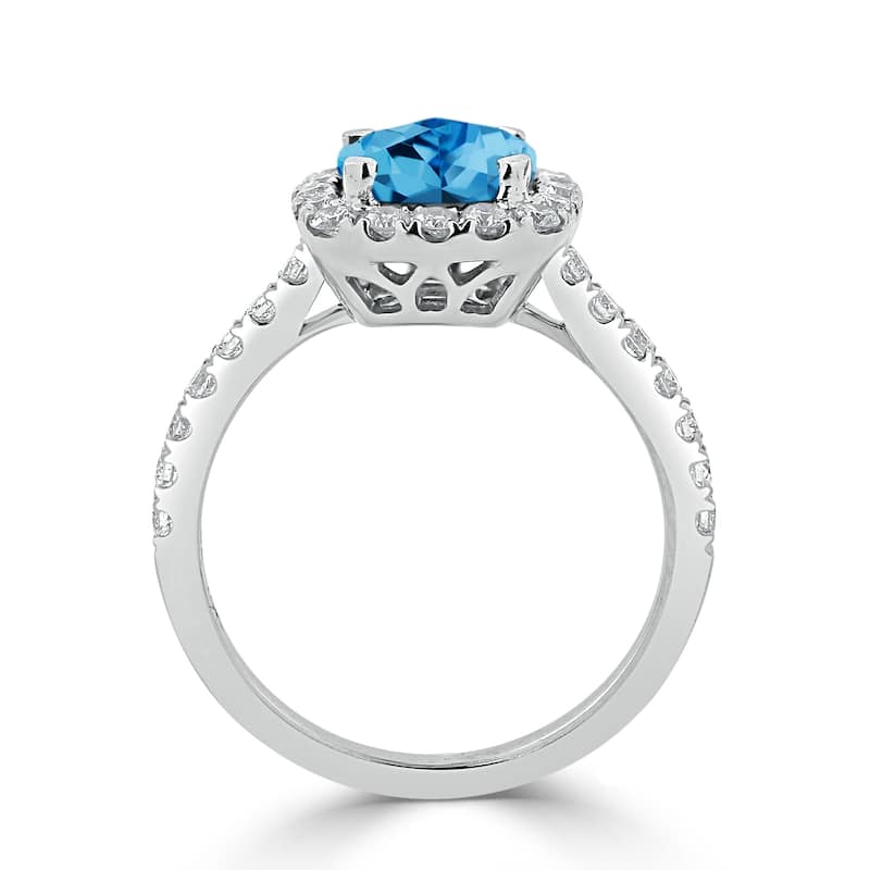 Auriya 1 3/8ct Cushion-cut Swiss Blue Topaz and Halo Diamond Engagement Ring 1/2cttw 14k Gold