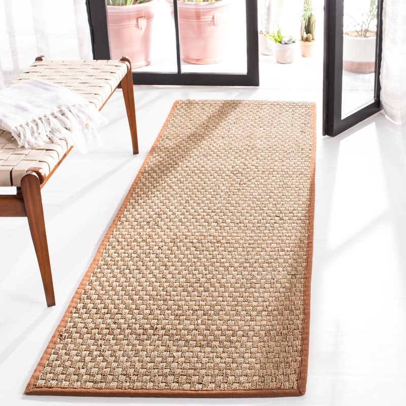SAFAVIEH Natural Fiber Marina Basketweave Seagrass Rug - 2'6" x 8' Runner - Natural/Brown
