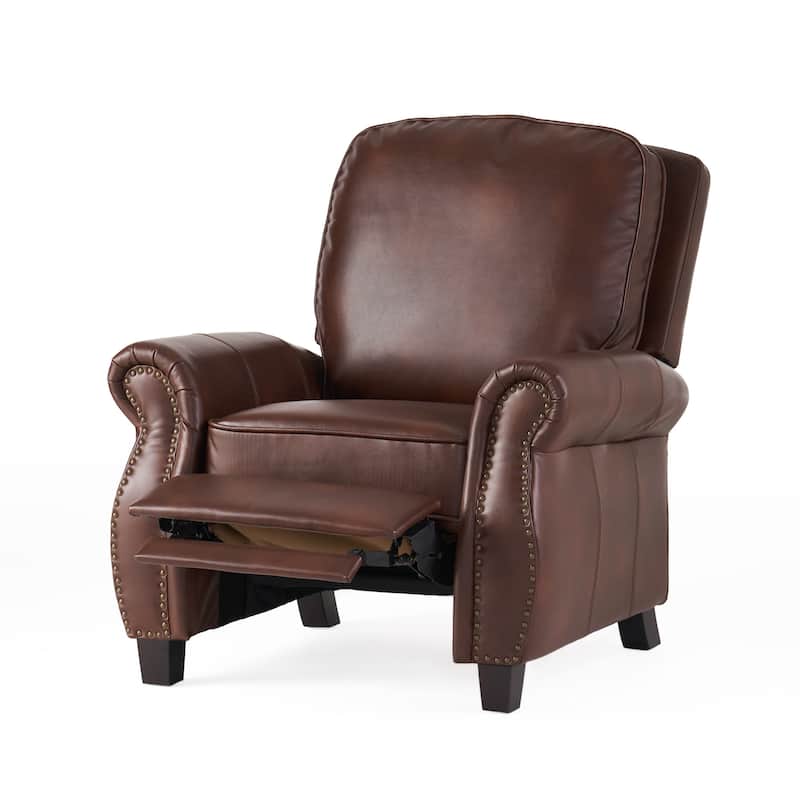 Pushback Recliner Chair, Faux Leather Armchair Push Back Recliner with Rivet Decoration Single Sofa Accent Chair