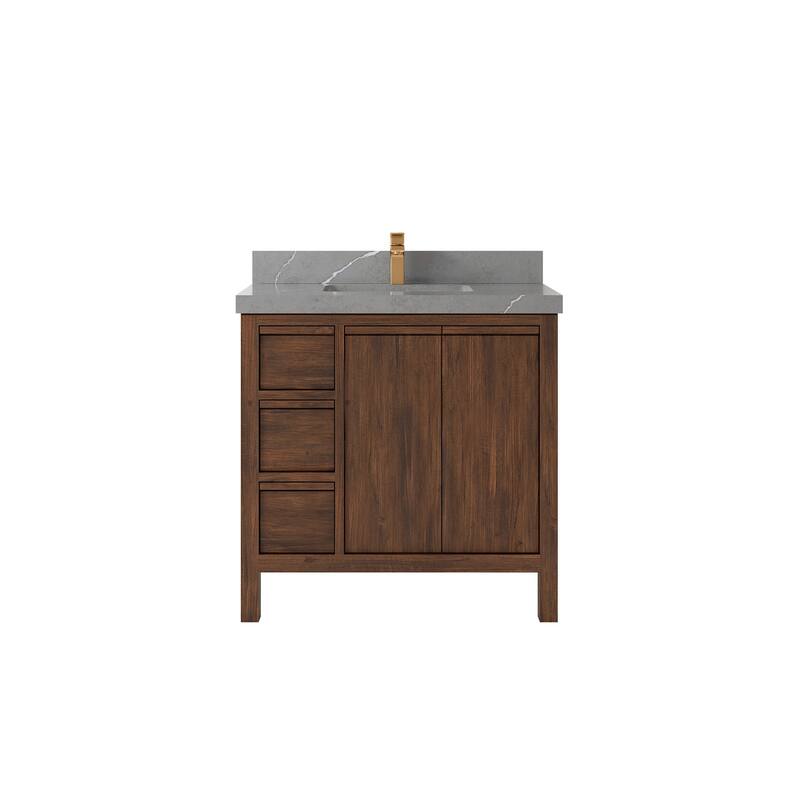 Willow Collections 36 in. W x 22 in. D Elizabeth Solid Teak Wood Center Sink Bathroom Vanity with Countertop