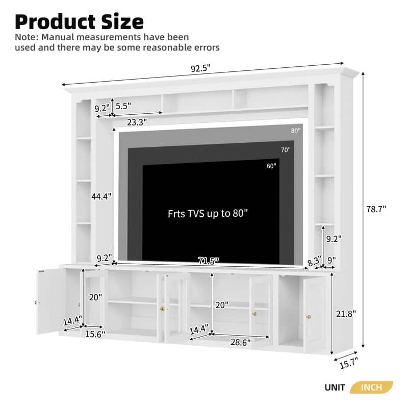 92" Modern 4-Piece Entertainment Center Wall Unit Media Console with Bookshelves for TVs Up to 80"