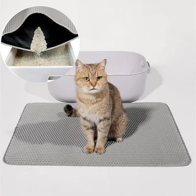 Waterproof Non-Slip Cat Litter Mat for Floor, Double-Layer Trapper Easy to Clean, Leakproof Litter Catcher - 15.8"Lx23.6"W