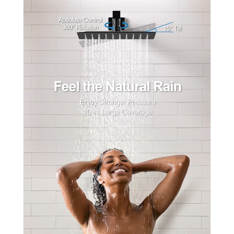 GRANDJOY Shower System 10in Wall Mount Rainfall Shower head Handheld Spray Tub Spout