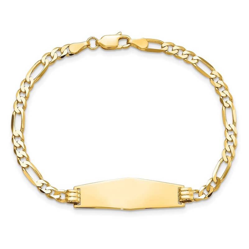 Curata 9.5mm 14k Yellow Gold Engravable Flat Figaro Link Soft Diamond Shape ID Bracelet