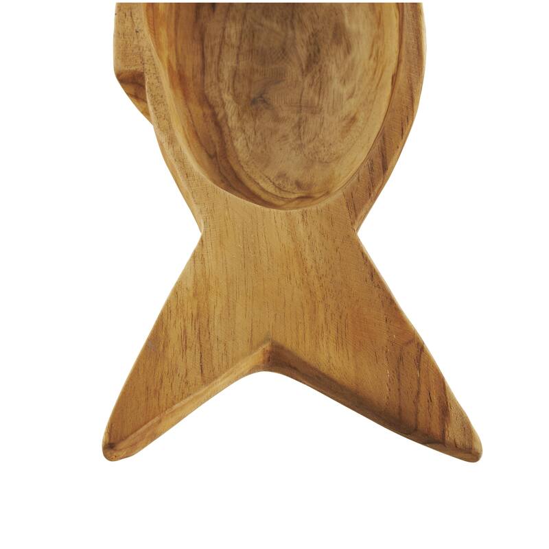 Teak Wood Fish Handmade Carved Living Room Decor Tray - Set of 2 Brown - Roche River Decor