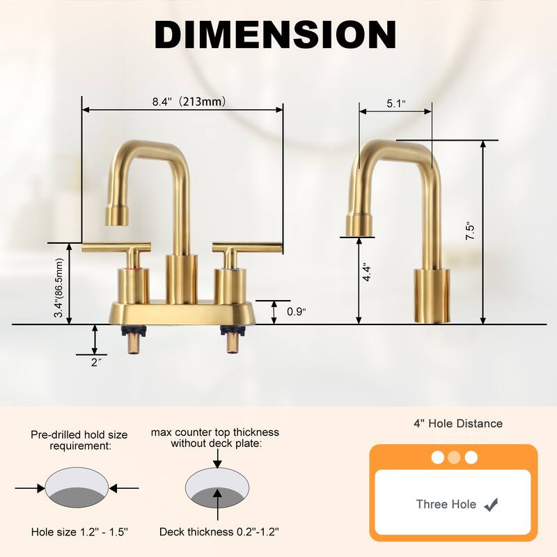 WOWOW 4 in. Centerset Double Handle Bathroom Faucet with Drain Kit
