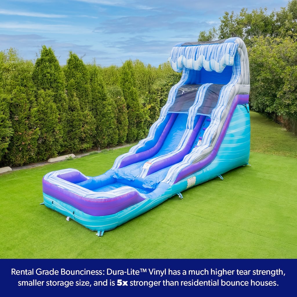 HeroKiddo Ocean Wave 16' Commercial Grade Inflatable Water Slide with Attached Pool and Drainage for Kids and Adults with Blower