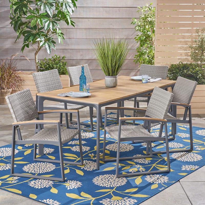 Westcott Outdoor 7 Piece Aluminum and Wicker Dining Set with Wood Top by Christopher Knight Home
