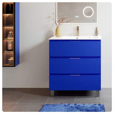 Eviva Malmo 32"W Blue Bath Vanity with Porcelain Integrated Sink