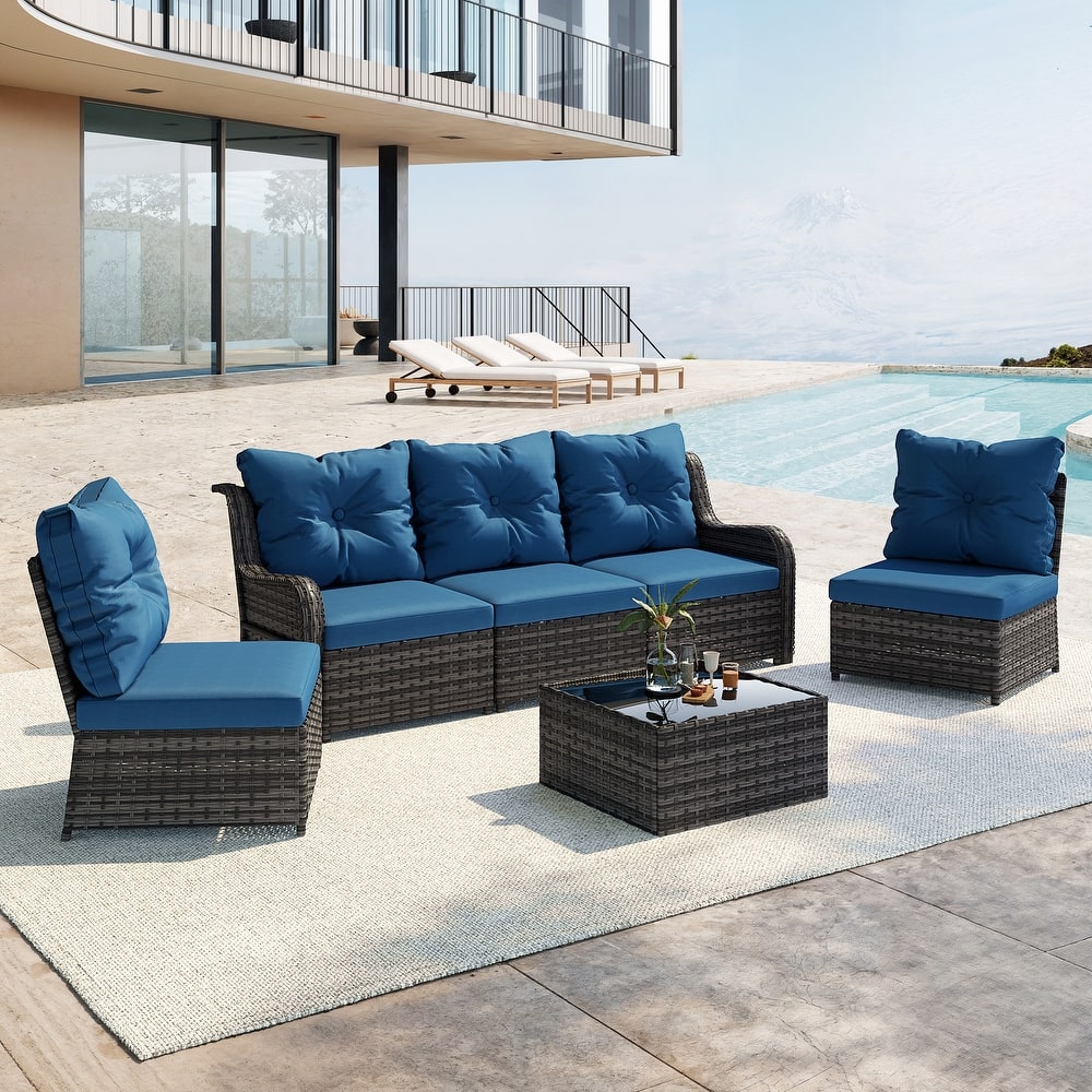 Outdoor Wicker Patio Conversation Furniture Set with Table and Cushion
