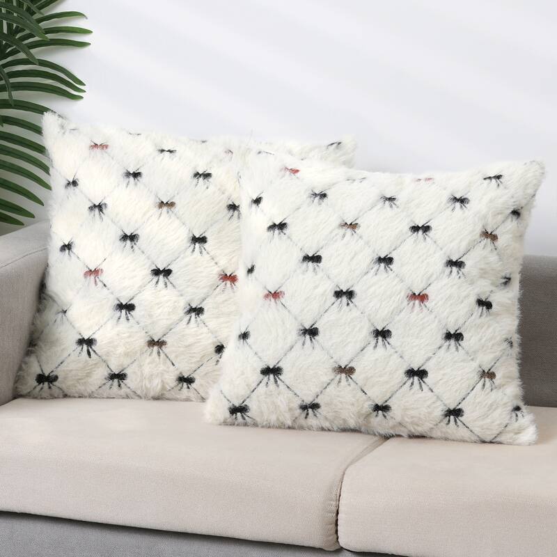 2Pcs Decorative Throw Pillow Cover Soft Plush Couch Covers Pillowcases - Black Plaid