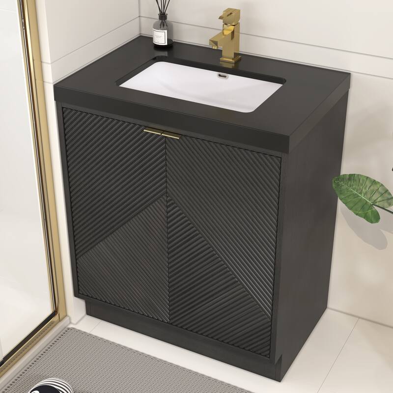 Milano 30" Freestanding Bathroom Vanity with Black Acrylic Sink