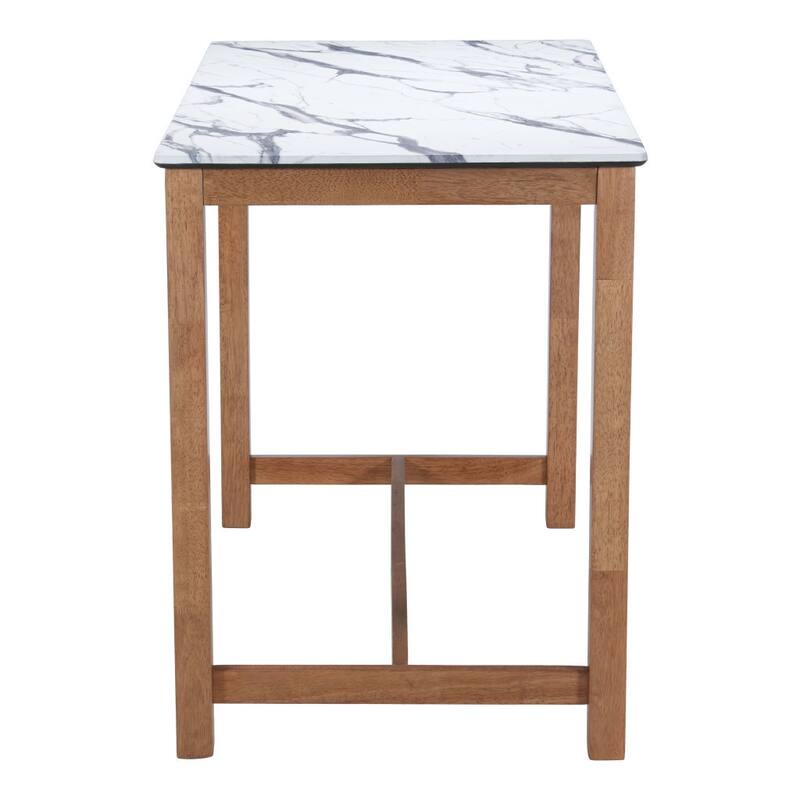 HomeRoots 48" White and Natural Faux Marble and Solid Wood Rectangular Bar Table - 48.00 in. x 36.20 in. x 28.00 in.