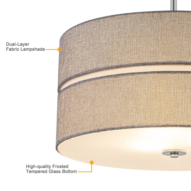 3-Light Chrome Drum Convertible Pendant or Flush Mount Light Fixture - Dia.19.69-in