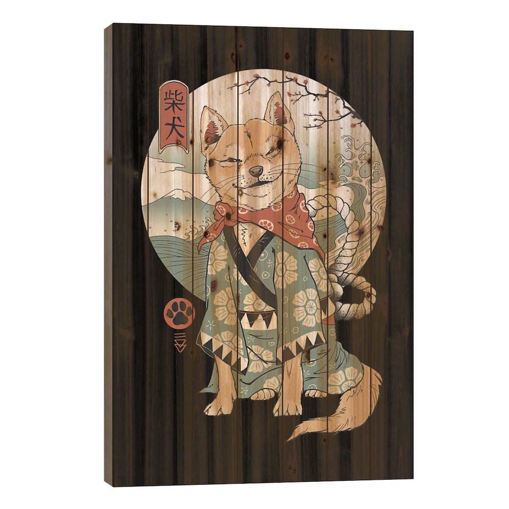 Shiba Inu Print On Wood by Vincent Trinidad - Multi-Color