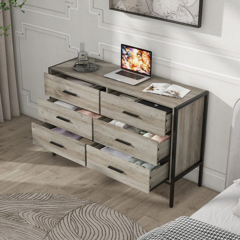 Rustic Wood Dresser with 6 Drawers, Wide 48'' Brown TV Stand with Storage