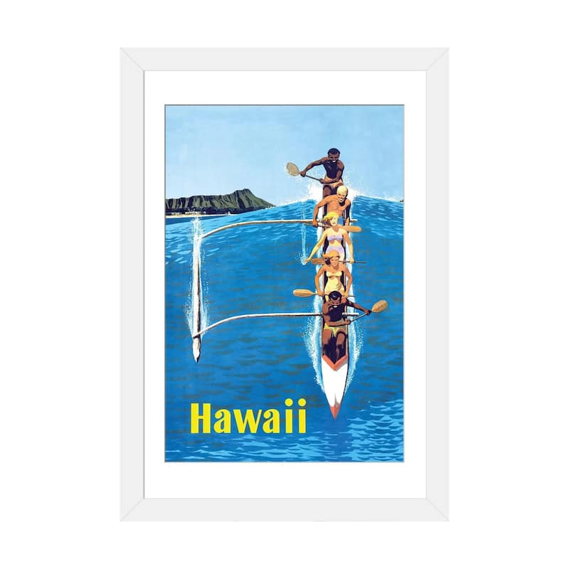 iCanvas "Waikiki Beach Hawaiian Vintage Travel Poster" by Piddix - White - 24x16x1