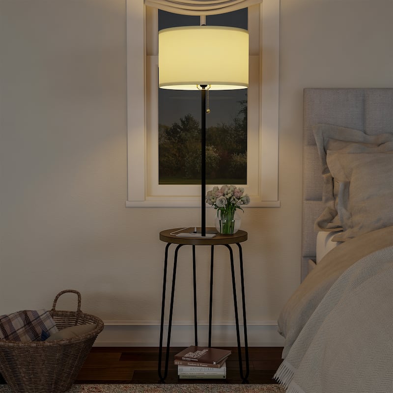 Lavish Home 59" Floor Lamp with Side Table, USB Port, and Hairpin Legs