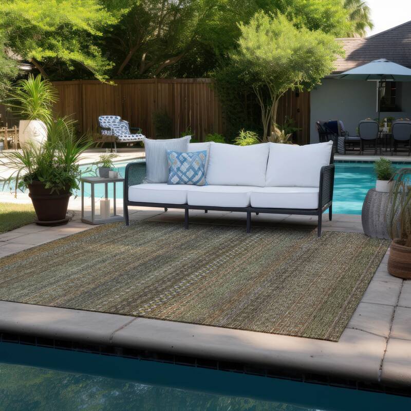 Pafi Stripe Weather Resistant Blended Style Outdoor Rug