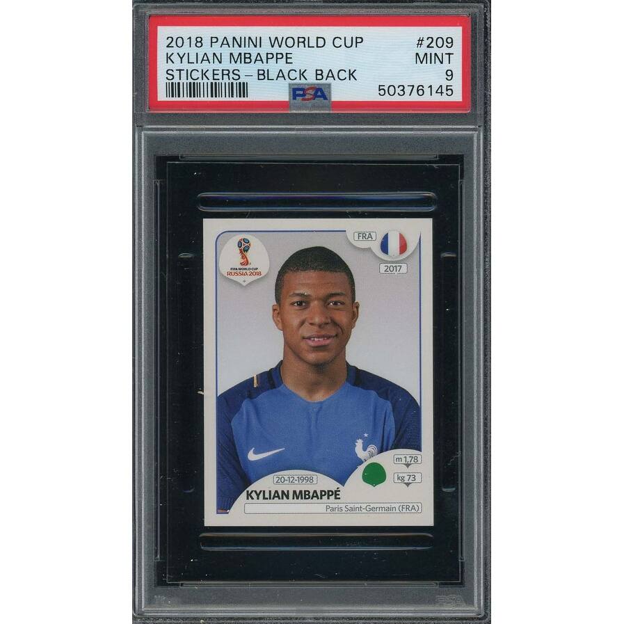 Kylian Mbappe 2018 Panini World Cup Rookie Stickers Black Back Card #209 PSA 9 - 8'6" x 11'6"