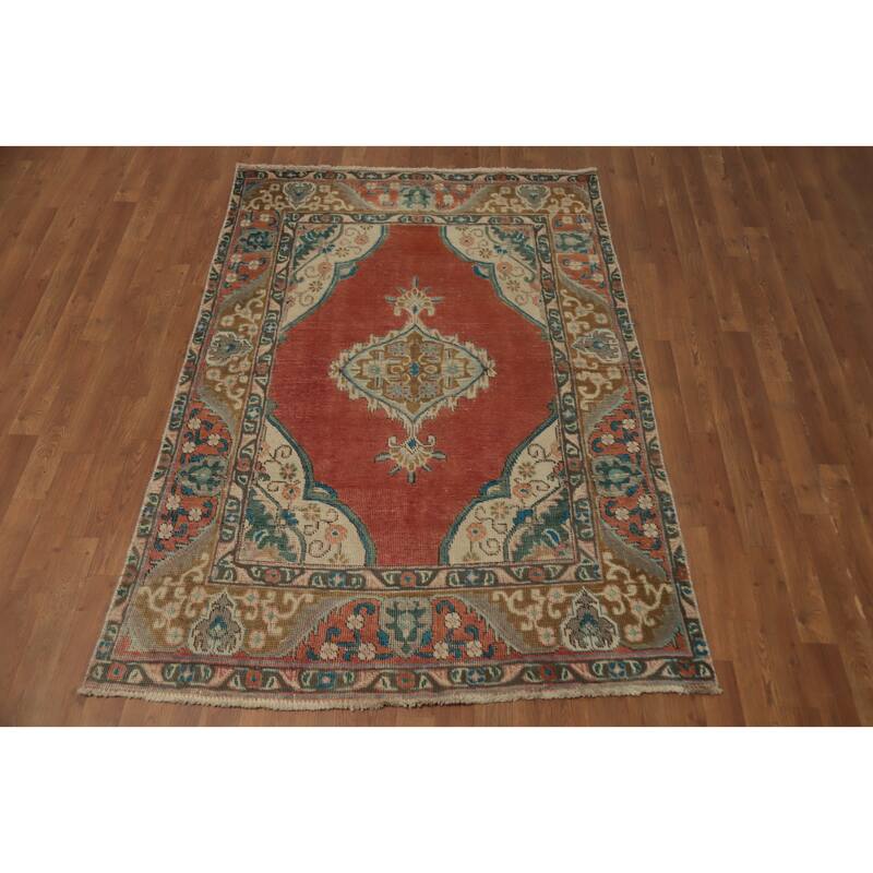 Hand Knotted Oriental 100% Wool Carpet Traditional Medallion Oranges & Rust Tabriz Area Rug - 6' 3'' X 4' 4''