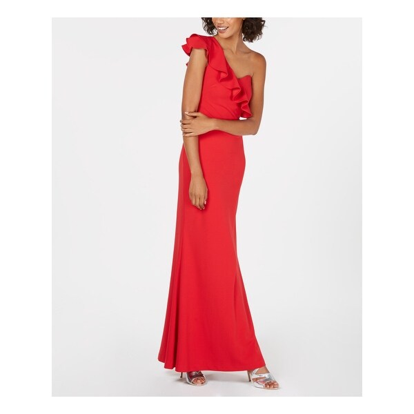 calvin klein red one shoulder dress