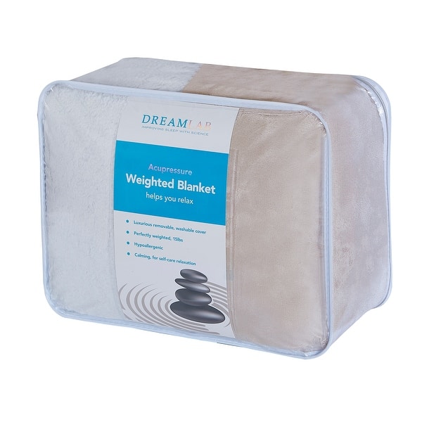 DreamLab Soft Sherpa Reversible 15lb Weighted Blanket with Washable Cover - 48x72 - Taupe/Ivory