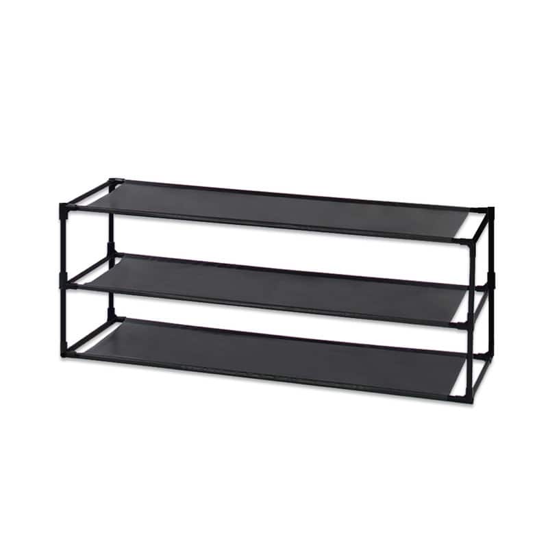 4 Tier Shoe Rack Detachable Non-Woven Waterproof Fabric Shoe Organizer Tower Black