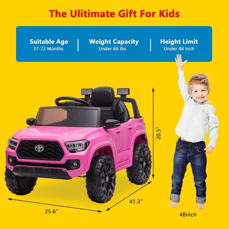 Officially Licensed Toyota Tacoma 12V Kids Ride-On Car with Parent Remote Control