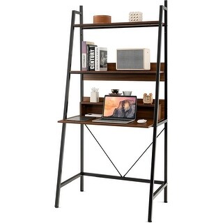 3-Tier Ladder Computer Desk, 71 Inch Modern Writing Desk with Storage ...