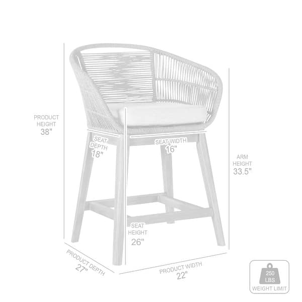 dimension image slide 3 of 4, Tutti Frutti Solid Eucalyptus Wood and Rope Outdoor Patio Counter or Bar Height Barstool