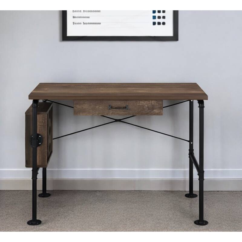 39” Rectangular Wood Writing Desk with Drawer and 3-Tier Shelf Small Modern Table for Bedroom or Living Room