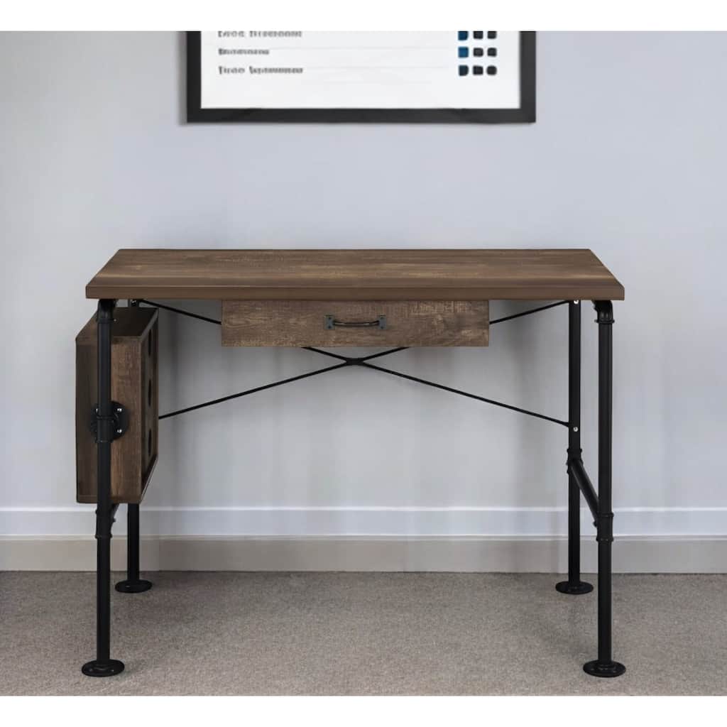 39” Rectangular Wood Writing Desk with Drawer and 3-Tier Shelf Small Modern Table for Bedroom or Living Room