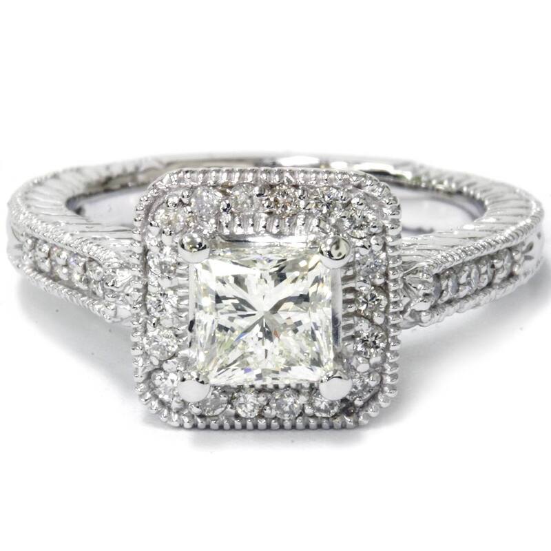 Bliss Diamond 1 1/4ct Princess Cut Lab Grown Diamond Halo Engagement Ring White Gold