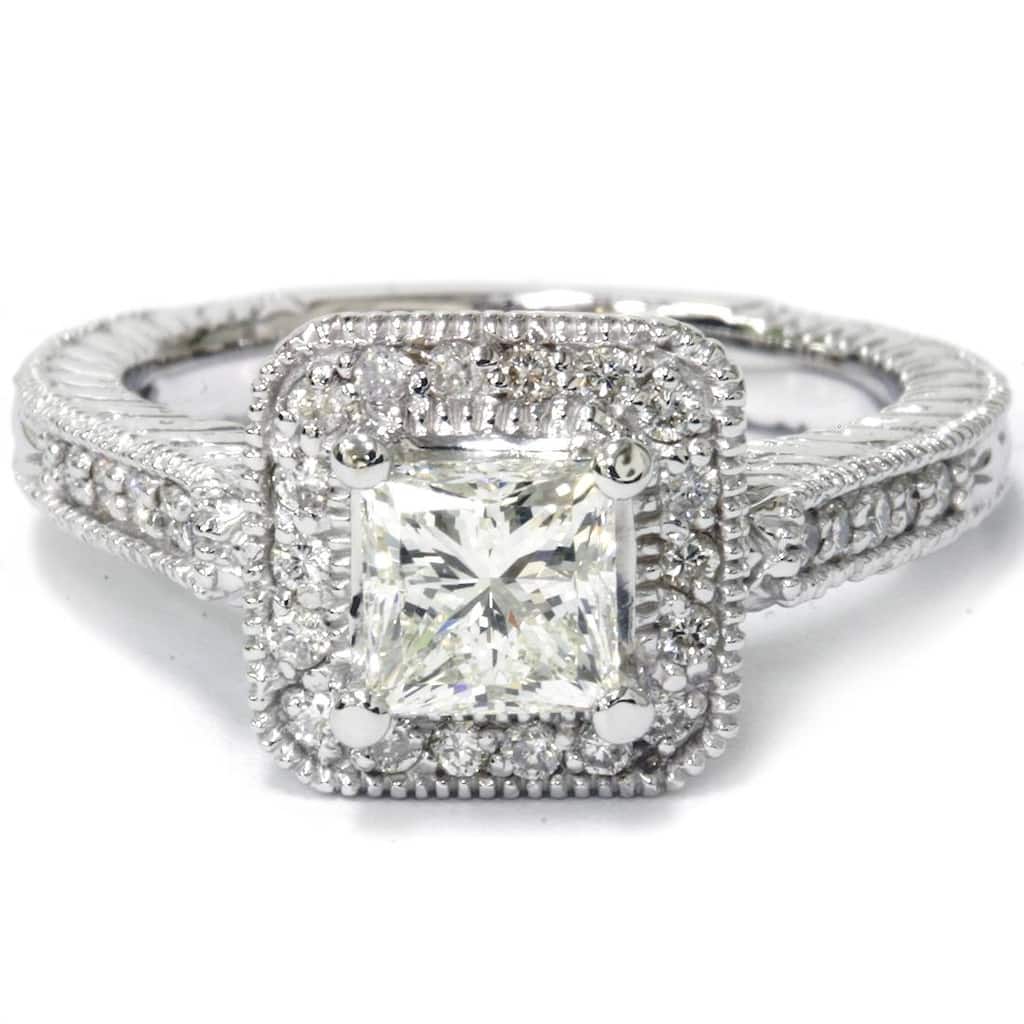Bliss Diamond 1 1/4ct Princess Cut Lab Grown Diamond Halo Engagement Ring White Gold
