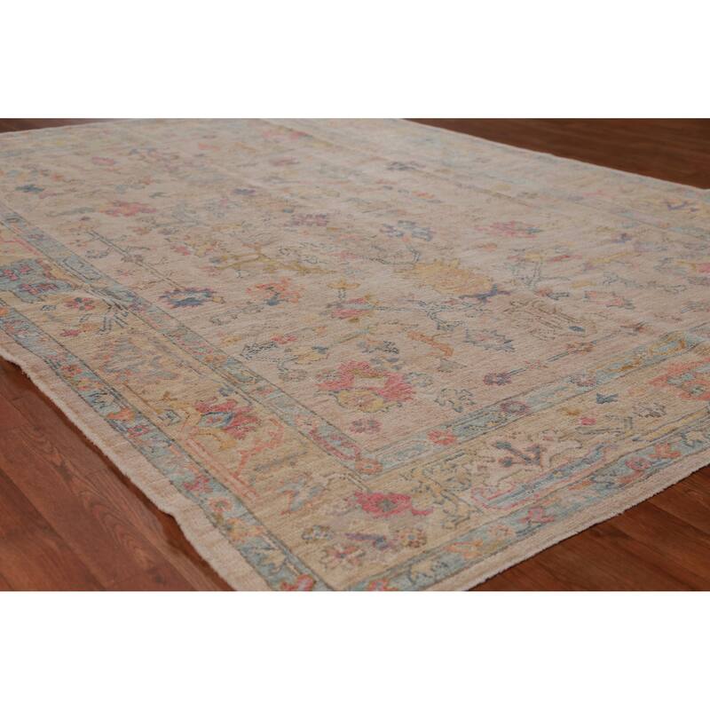Hand Knotted Oriental 100% Wool Carpet Transitional All-Over Peach Oushak Area Rug - 8' 10'' X 6' 3''