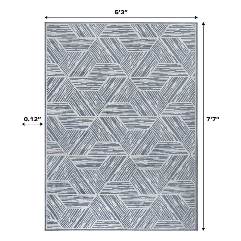 JONATHAN Y Koda Modern Coastal Geometric Machine-Washable Blue/Cream Area Rug