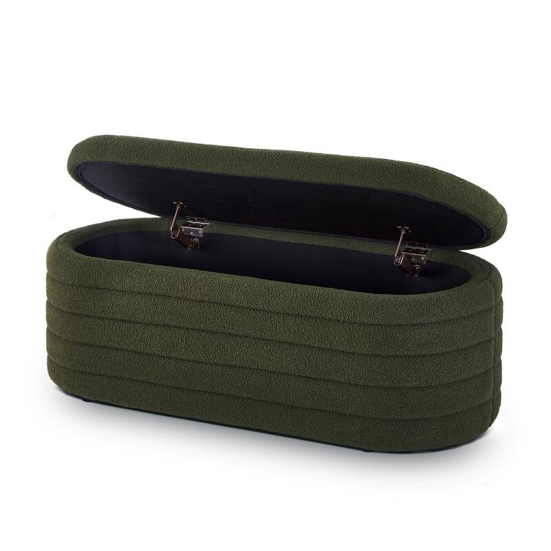 Upholstered Boucle Teddy Fabric Storage Bench with Safety Hinge- 43 "L x 17.5"W x 17.5 "H