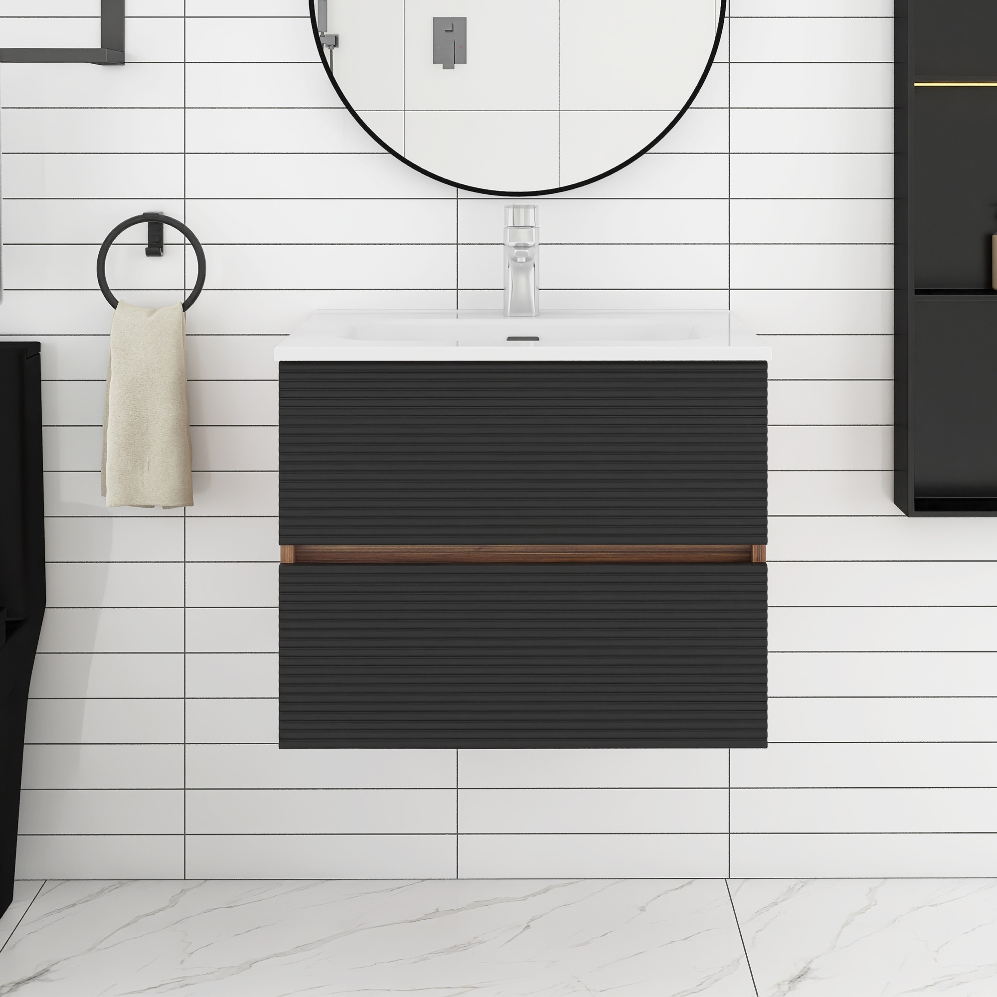 24/30/36 inch MDF Wall Mounted Bathroom Vanity with Integrated Ceramic Sink