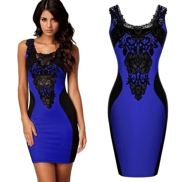 Shop Elegant Women S Sleeveless Lace Neck Dress Evening Cocktail
